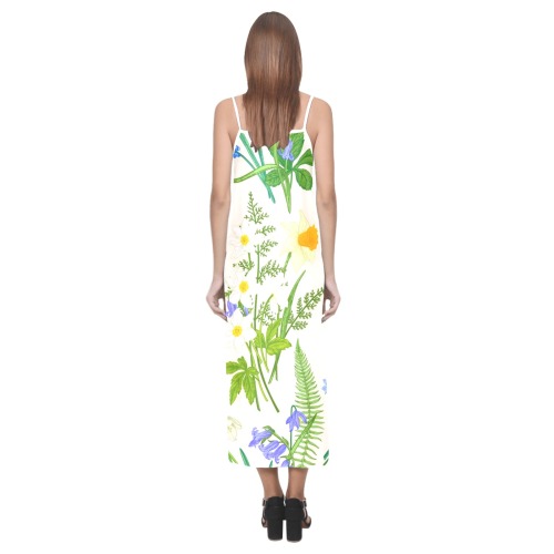 Vintage-Lily-Floral Pattern V-Neck Open Fork Long Dress(Model D18)