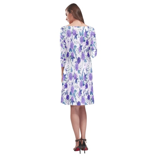 DIONIO Clothing - Ladies' Purple Flowers Rhea Loose Round Neck Dress Rhea Loose Round Neck Dress(Model D22)