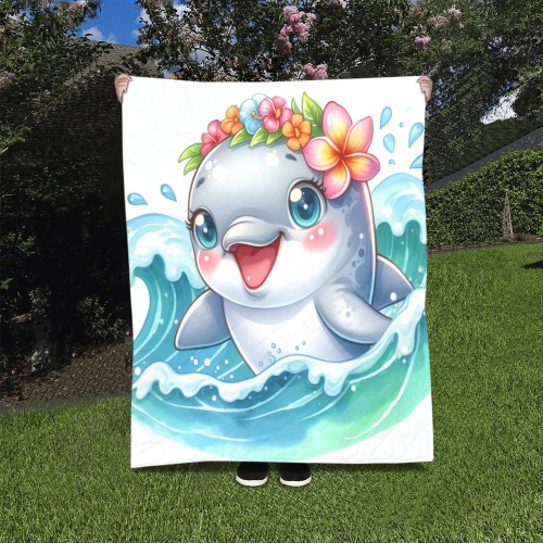 Watercolor Dolphin 1 Quilt 40"x50"