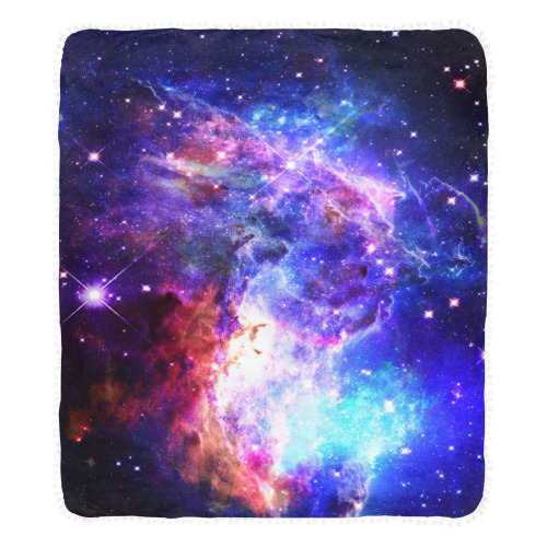 Mystical fantasy deep galaxy space - Interstellar cosmic dust Pom Pom Fringe Blanket 60"x80"