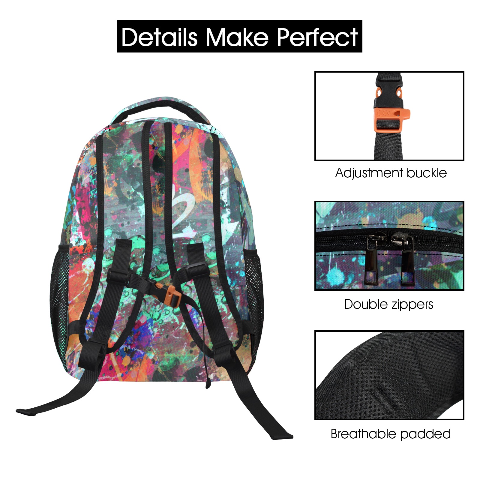Graffiti Wall and Paint Splatter 17-inch All Over Print Casual Backpack
