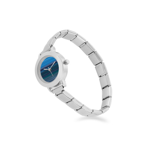 Abstract Blue Horizontal Stripes Women's Italian Charm Watch(Model 107)