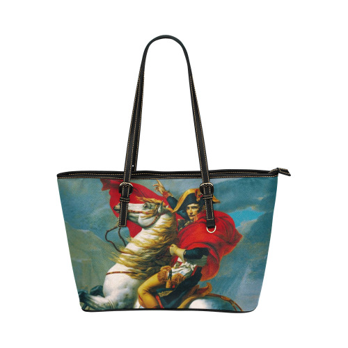 First Remastered Version of Napoleon Crossing The Alps by Jacques-Louis David Leather Tote Bag/Large (Model 1651)