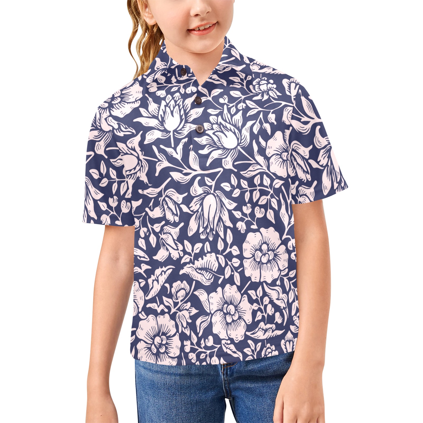 Shirt Big Girls' All Over Print Polo Shirt (Model T55)