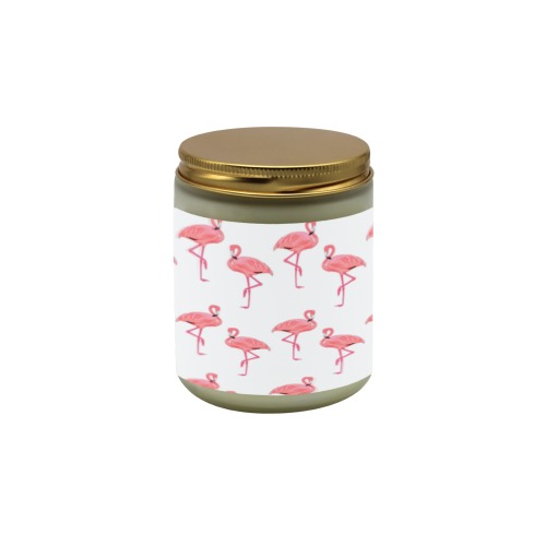 Flamingos Pink Flamingo Pattern Frosted Glass Candle Cup - Large Size (Lavender&Lemon)