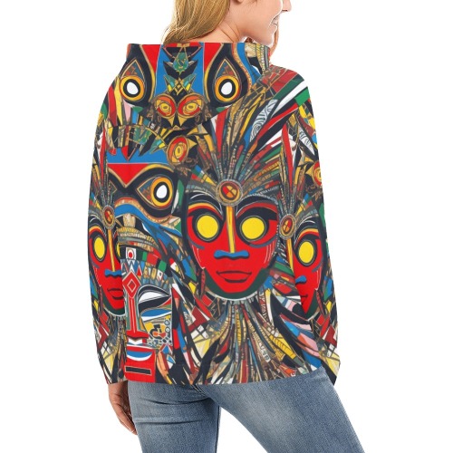 Chic abstract African masks. Colorful abstract art All Over Print Hoodie for Women (USA Size) (Model H13)