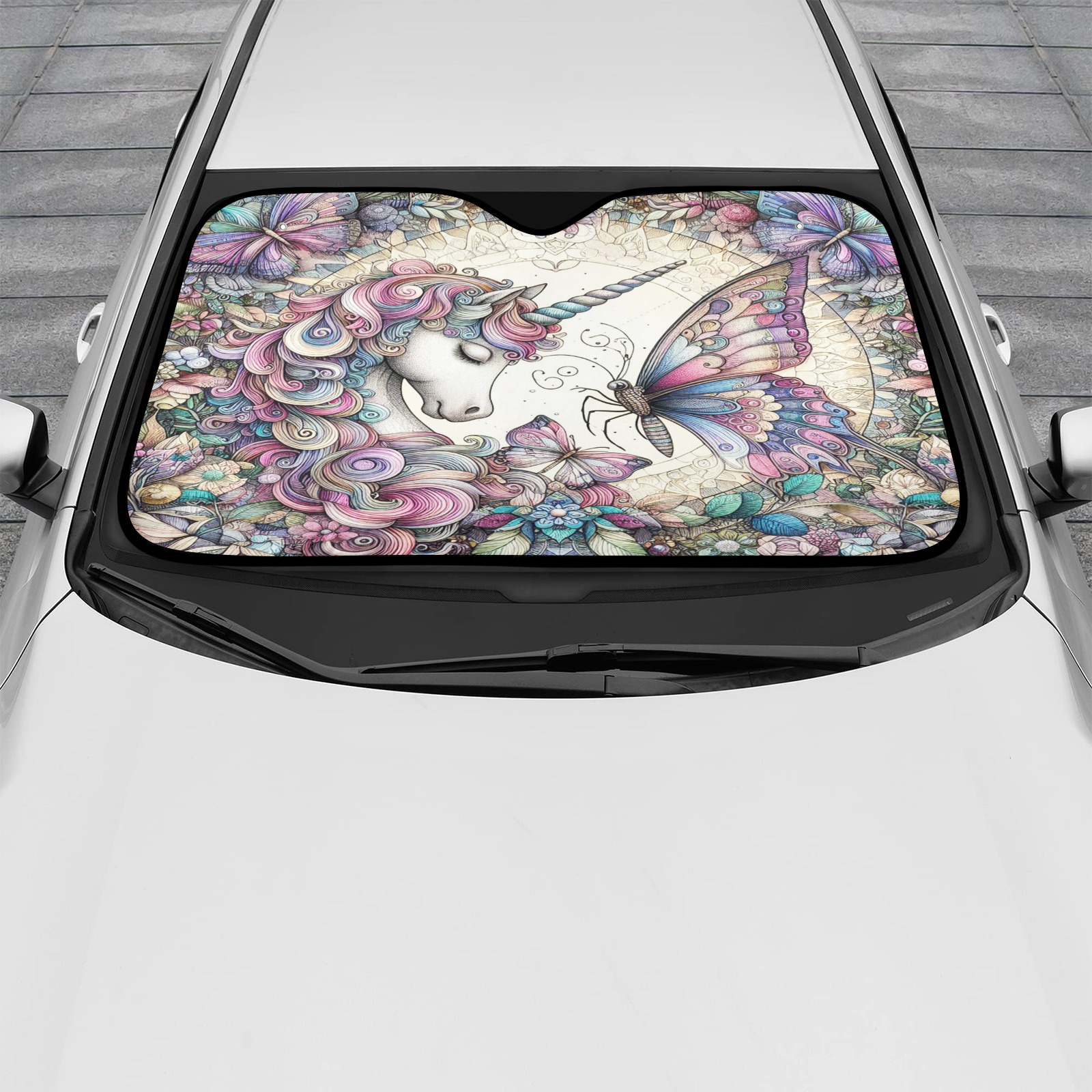 The Unicorn And Butterfly Car Sun Shade 51.6" x 27.6"
