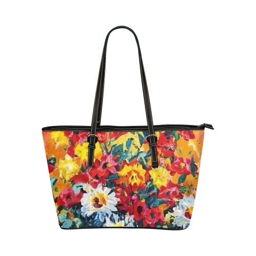 Fall Floral Bouquet Leather Tote Bag/Large (Model 1651)