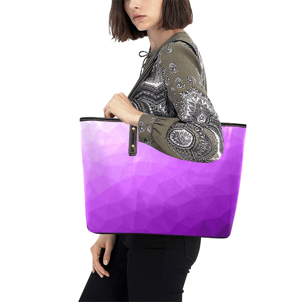 Purple gradient geometric mesh pattern Chic Leather Tote Bag (Model 1709)