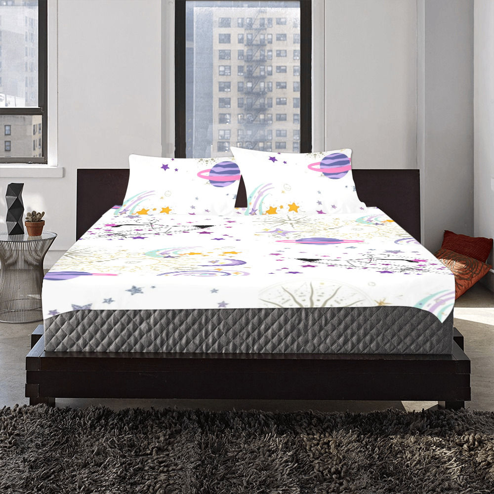 Time and Spaceman Patchwork Pattern 3-Piece Bedding Set