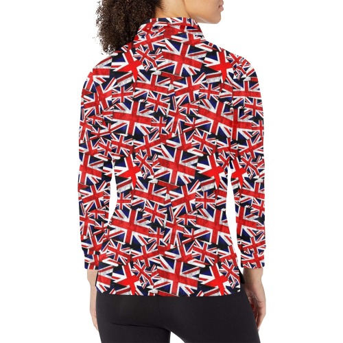 Union Jack British Flag Women's Long Sleeve Polo Shirt (Model T73)
