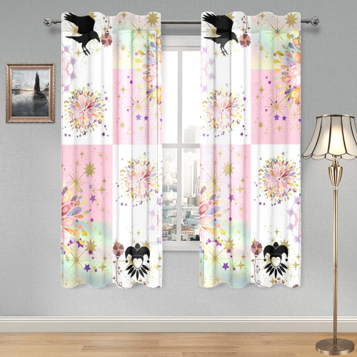 Secret Garden With Harlequin and Crow Patch Artwork Gauze Curtain 28"x63" (Two-Piece)