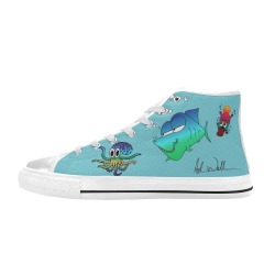 Kid's Signed Adam Wallace Blue Shoes - Underwater Animals High Top Canvas Shoes for Kid (Model 017)