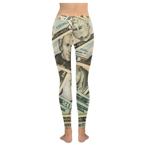US PAPER CURRENCY Women's Low Rise Leggings (Invisible Stitch) (Model L05)