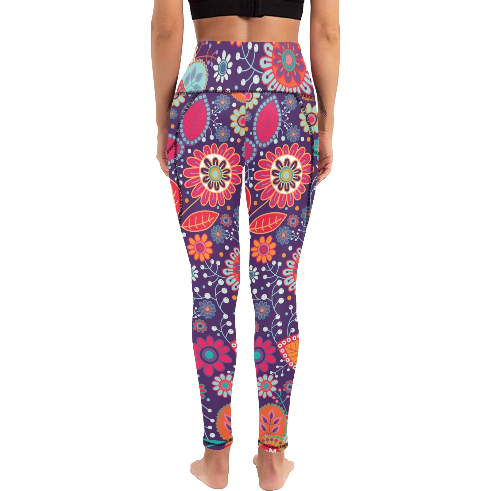 Bright Colorful Floral Women's All Over Print Leggings with Pockets (Model L56)
