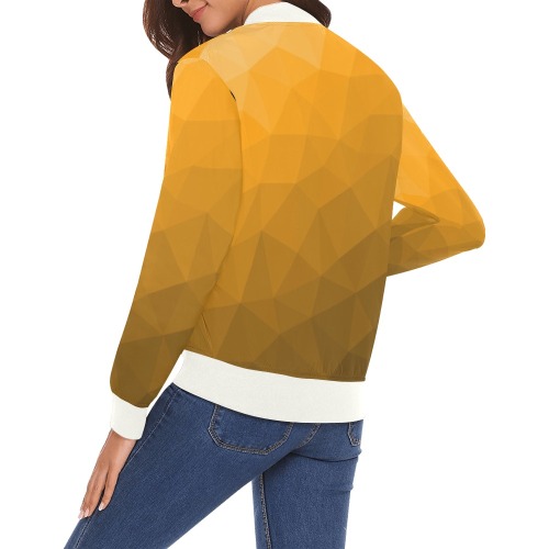 Orange gradient geometric mesh pattern All Over Print Bomber Jacket for Women (Model H19)