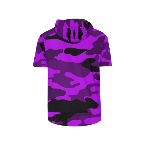 RR Men's Cooling Performance Short Sleeve Hooded Tee - Purple Camo All Over Print Short Sleeve Hoodie for Men (Model H32)