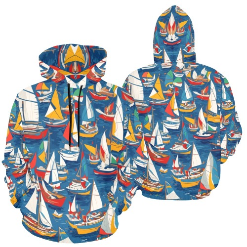 Chic colorful abstract art of sailboats at sea. All Over Print Hoodie for Women (USA Size) (Model H13)