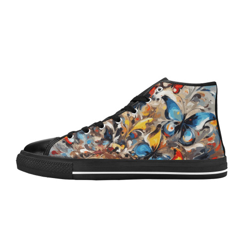 Colorful fantasy of blue and red butterflies Women's Classic High Top Canvas Shoes (Model 017)