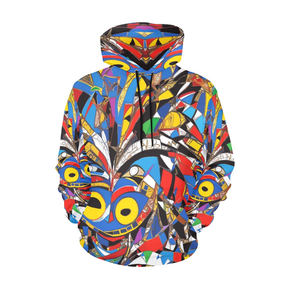 Geometrical abstract art of a tribal African mask. All Over Print Hoodie for Women (USA Size) (Model H13)