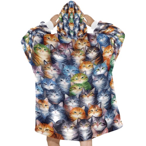 Charming pattern of colorful cat animals cool art. Blanket Hoodie for Women