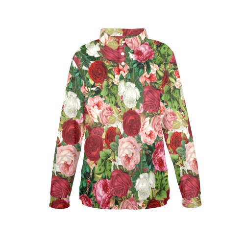 Vintage Roses and Carnation Flowers Women's Long Sleeve Polo Shirt (Model T73)