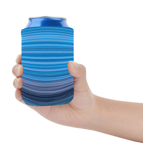Abstract Blue Horizontal Stripes Neoprene Can Cooler 4" x 2.7" dia.