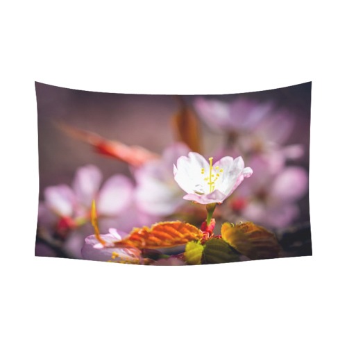 Sakura cherry flower enjoys sunshine in spring. Polyester Peach Skin Wall Tapestry 90"x 60"