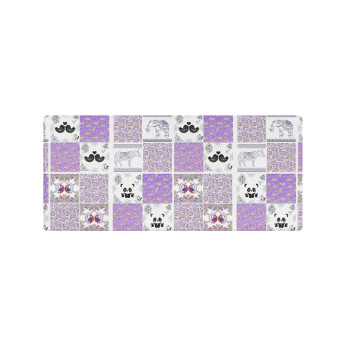 Purple Paisley Birds and Animals Patchwork Design Gaming Mousepad (35"x16")