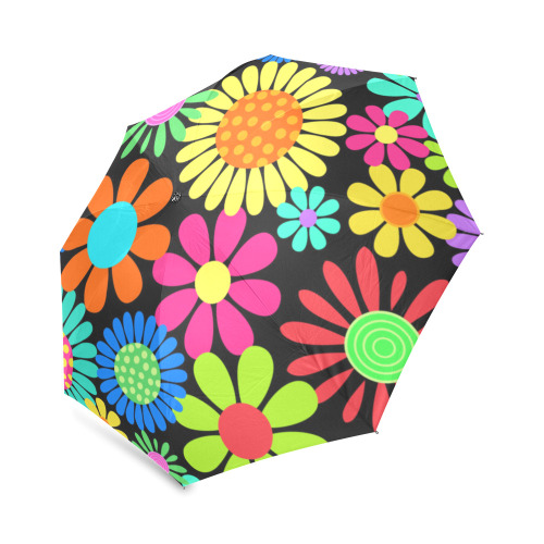 Retro Daisy Flower Power Sixties Hippy Pattern Foldable Umbrella (Model U01)