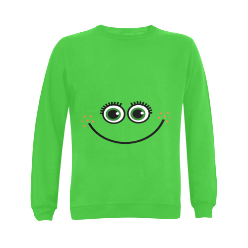 Funny Comic Cartoon Expressive Happy Freckle Face Gildan Crewneck Sweatshirt(NEW) (Model H01)