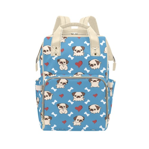 Pugs and Hearts Diaper Bag - Cream Multi-Function Diaper Backpack/Diaper Bag (Model 1688)