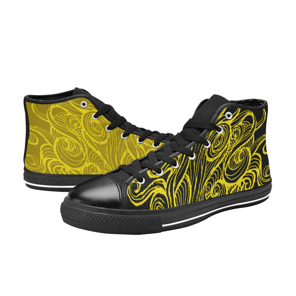 Graffiti Yellow - Double Sided Women's Classic High Top Canvas Shoes (Model 017)