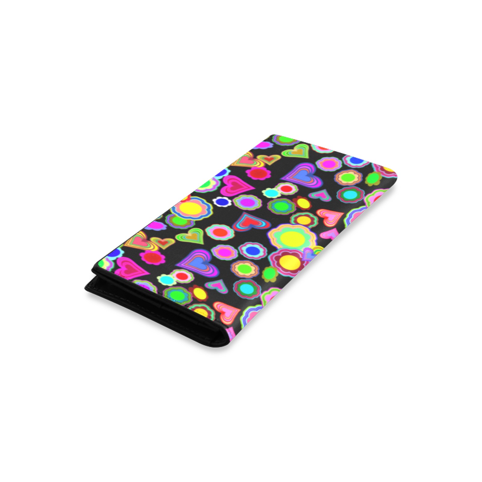 Groovy Hearts and Flowers Black Women's Leather Wallet (Model 1611)