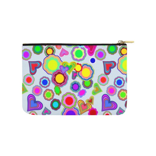 Groovy Hearts and Flowers Blue Carry-All Pouch 9.5''x6''