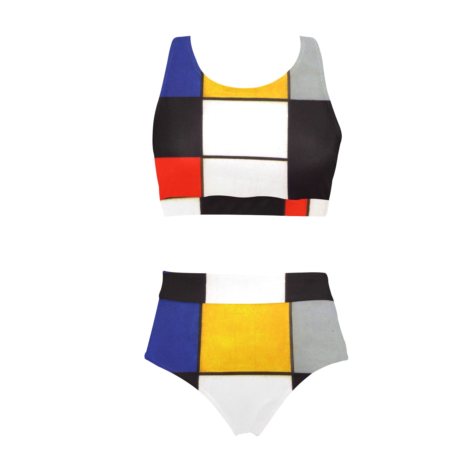 Composition A by Piet Mondrian Crop Top Bikini Set (Model S21)