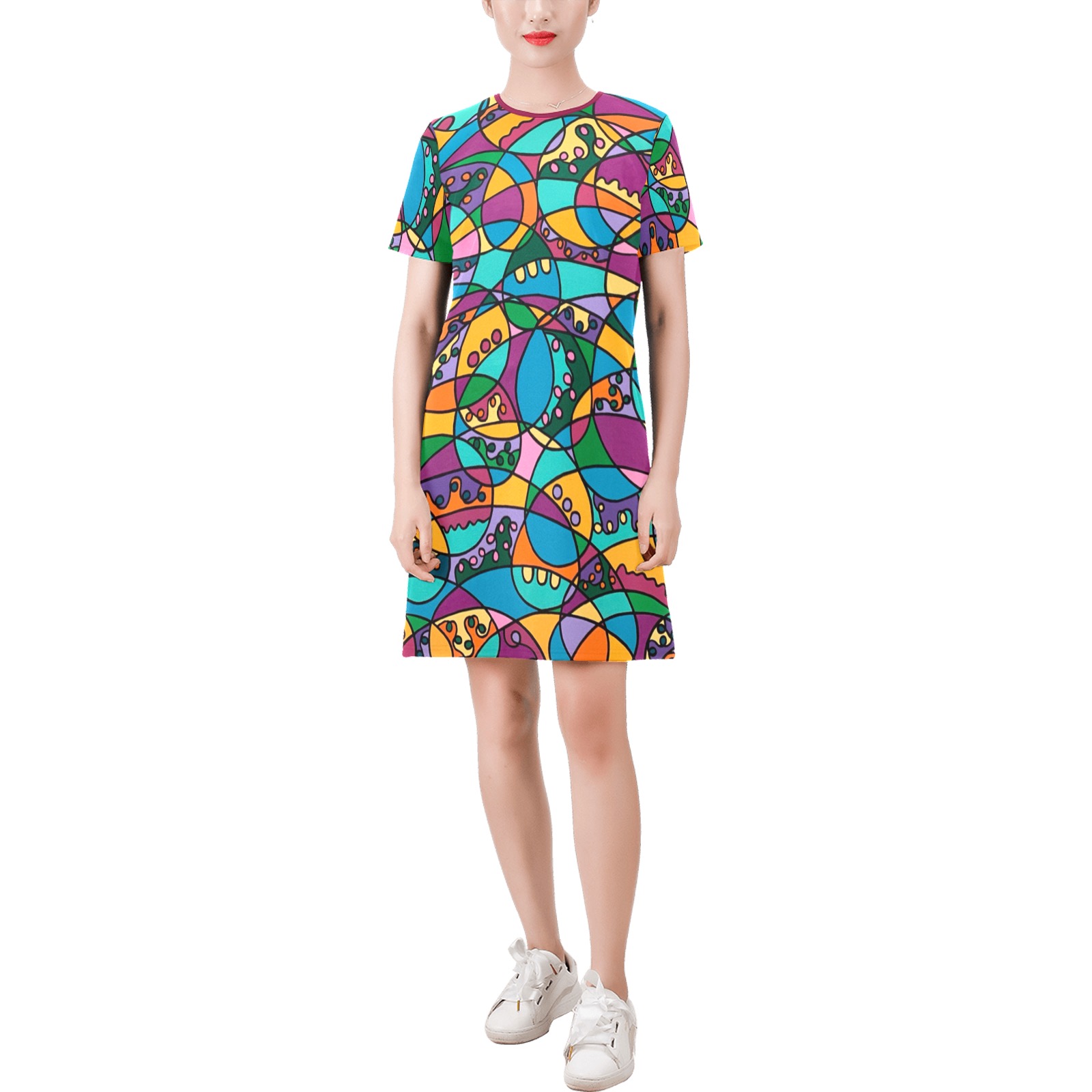 Chipper Short-Sleeve Round Neck A-Line Dress (Model D47)