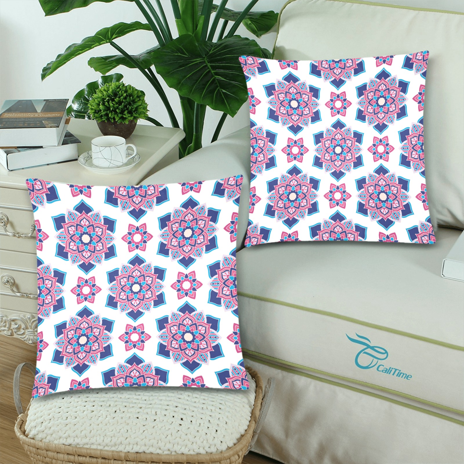 Decorative Abstract Mandala Custom Zippered Pillow Cases 18"x 18" (Twin Sides) (Set of 2)