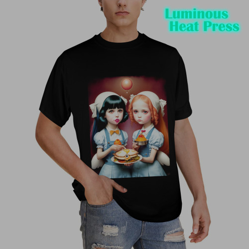 adorable ghost girls eating lunch 2 Men's Glow in the Dark T-shirt (Front Printing)