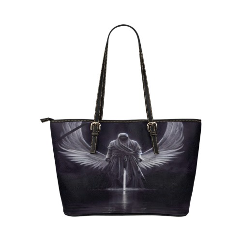 angel with cross Leather Tote Bag/Large (Model 1651)