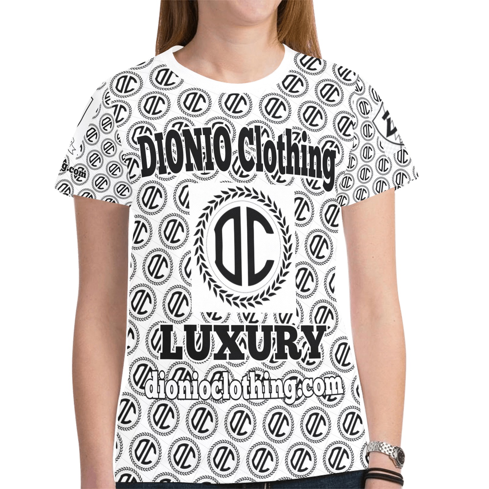 DIONIO Clothing - Ladies' White & Black Luxury Apparel T-Shirts New All Over Print T-shirt for Women (Model T45)