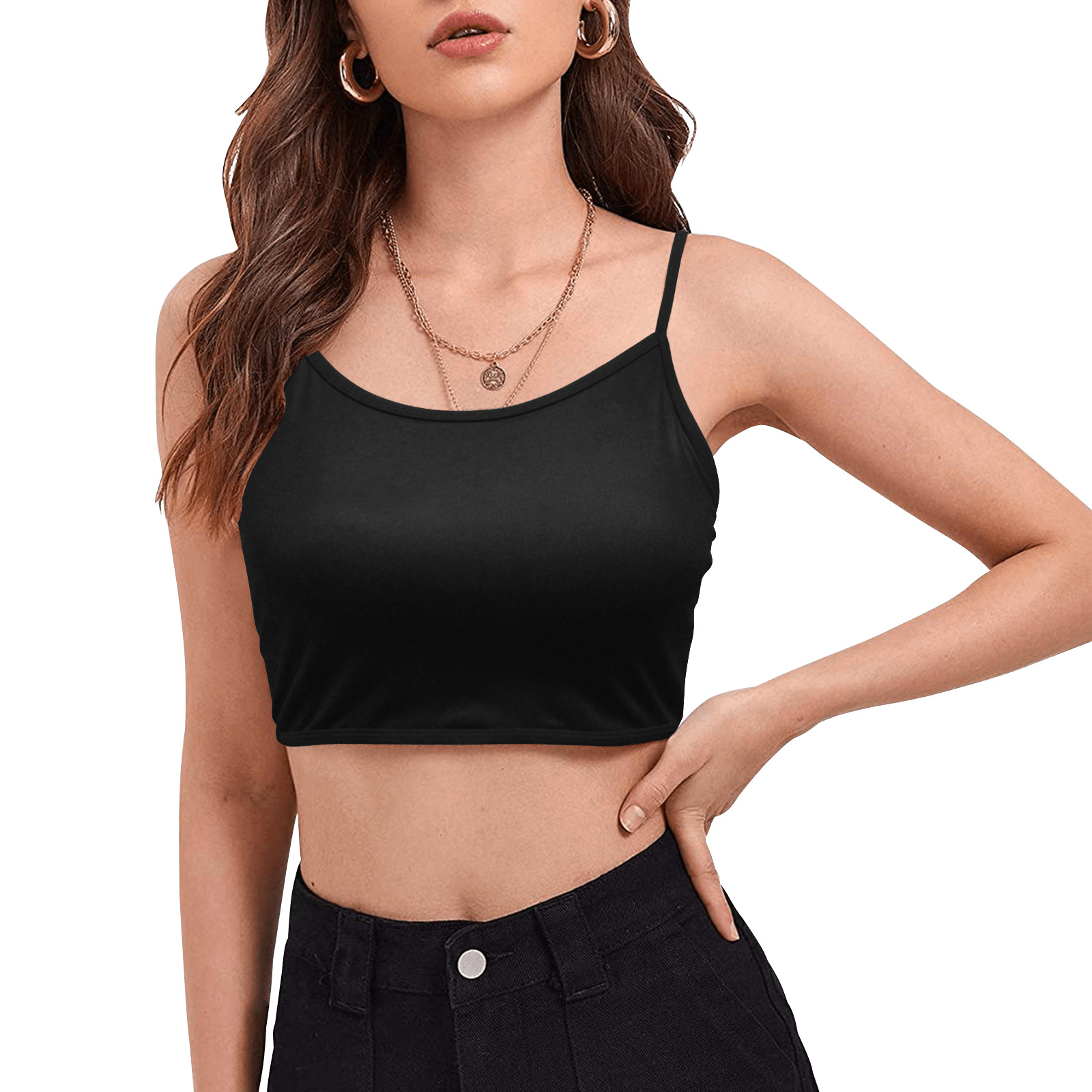 BLACK Women's Spaghetti Strap Crop Top (Model T67)