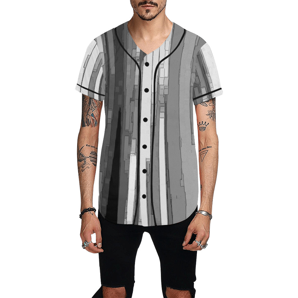 Greyscale Abstract B&W Art All Over Print Baseball Jersey for Men (Model T50)