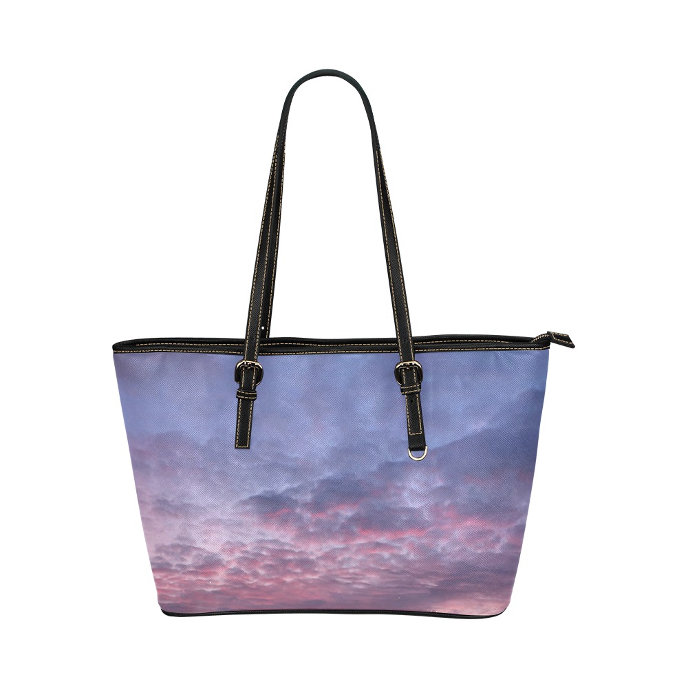 Morning Purple Sunrise Leather Tote Bag/Small (Model 1651)