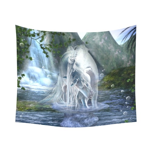 Unicorn and Magical Waterfall Cotton Linen Wall Tapestry 60"x 51"