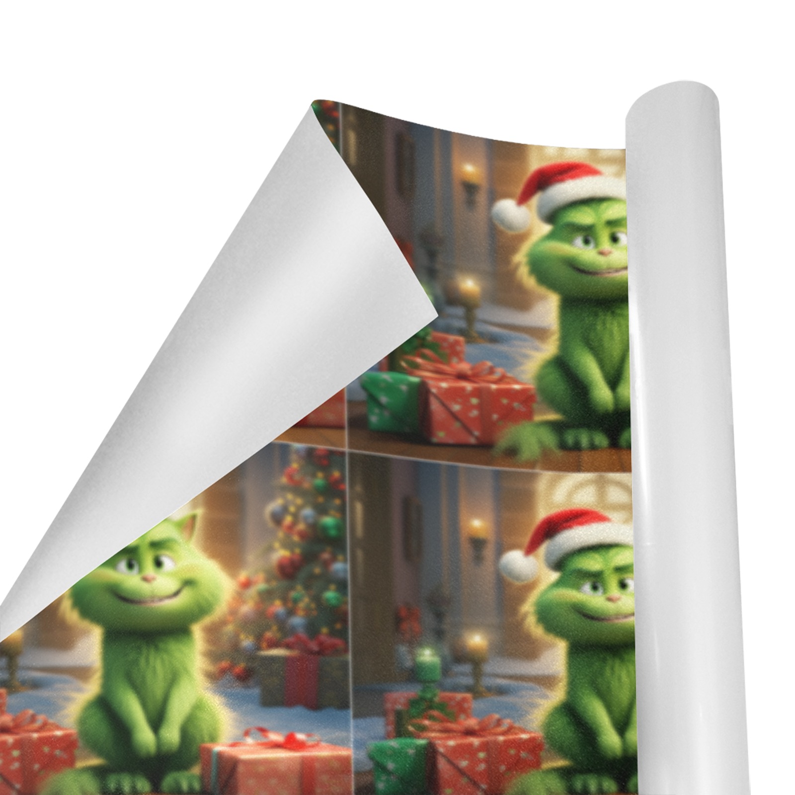 Naughty Green Christmas Grinch Cat Gift Wrapping Paper 58"x 23" (4 Rolls)