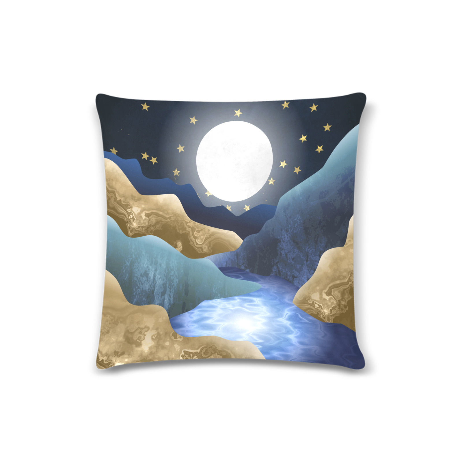 Moonlight Mountain Valley Stream Custom Zippered Pillow Case 16"x16" (one side)