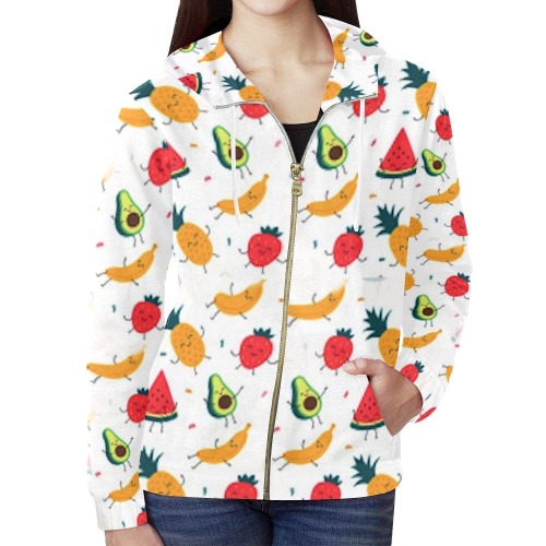 Dancing fruits All Over Print Full Zip Hoodie for Women (Model H14)
