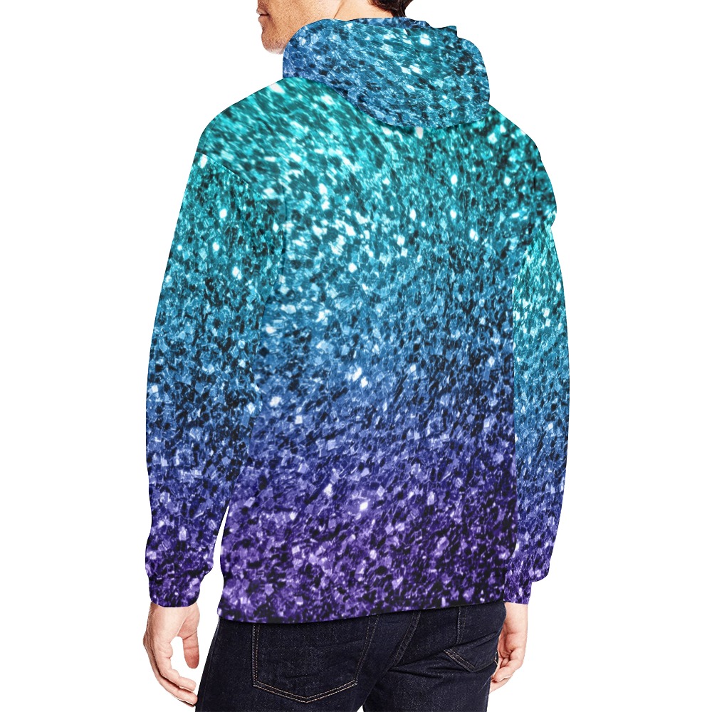 Aqua blue Ombre faux glitter sparkles All Over Print Hoodie for Men (USA Size) (Model H13)