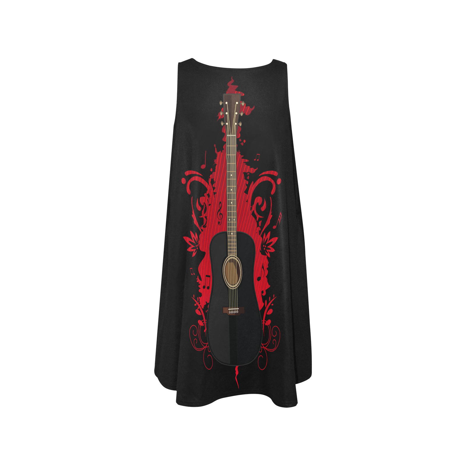 Rad Guitar Sleeveless A-Line Pocket Dress (Model D57)